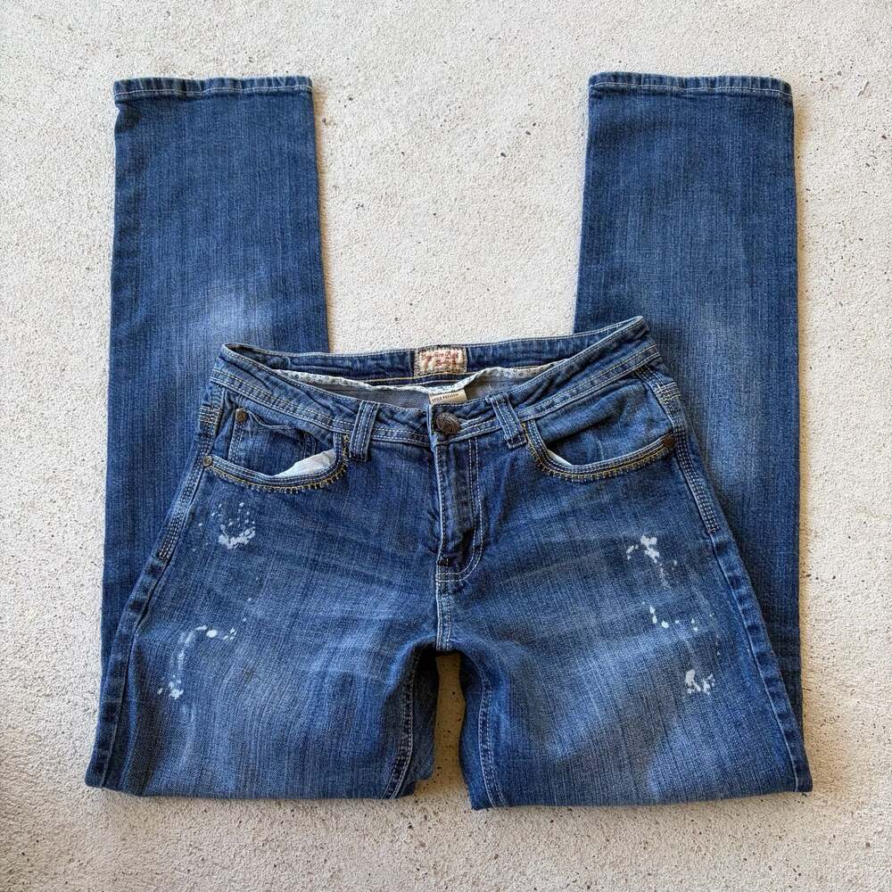 Sapphire Red Y2K Distressed Paint Splatter Straight Leg Jeans Size 6
